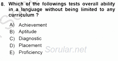 Yabancı Dil Öğretiminde Ölçme Ve Değerlendirme 1 2015 - 2016 Dönem Sonu Sınavı 8.Soru