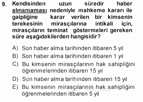 Medeni Hukuk 1 2014 - 2015 Ara Sınavı 9.Soru