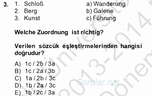 Almanca 2 2013 - 2014 Dönem Sonu Sınavı 3.Soru