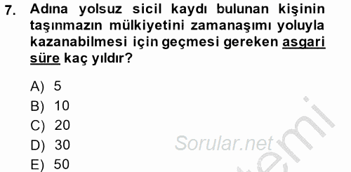Medeni Hukuk 2 2014 - 2015 Ara Sınavı 7.Soru