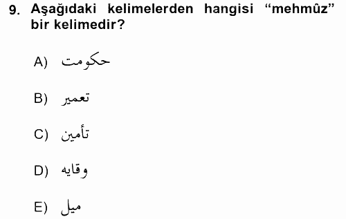 Osmanlı Türkçesi Grameri 1 2016 - 2017 Ara Sınavı 9.Soru