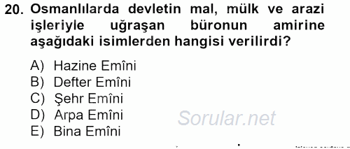 Osmanlı Türkçesi Metinleri 2 2014 - 2015 Ara Sınavı 20.Soru
