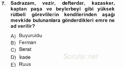 Osmanlı Türkçesi Metinleri 2 2014 - 2015 Ara Sınavı 7.Soru