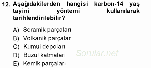 Tarihi Coğrafya 2014 - 2015 Tek Ders Sınavı 12.Soru