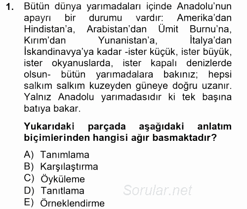 Türk Dili 2 2014 - 2015 Tek Ders Sınavı 1.Soru