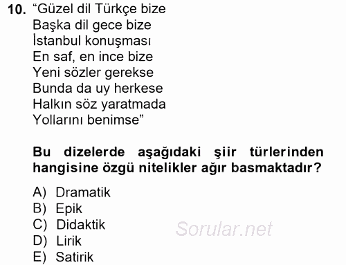 Türk Dili 2 2014 - 2015 Tek Ders Sınavı 10.Soru