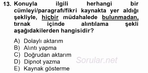 Türk Dili 2 2014 - 2015 Tek Ders Sınavı 13.Soru