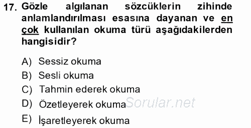 Türk Dili 2 2014 - 2015 Tek Ders Sınavı 17.Soru