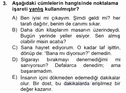 Türk Dili 2 2014 - 2015 Tek Ders Sınavı 3.Soru