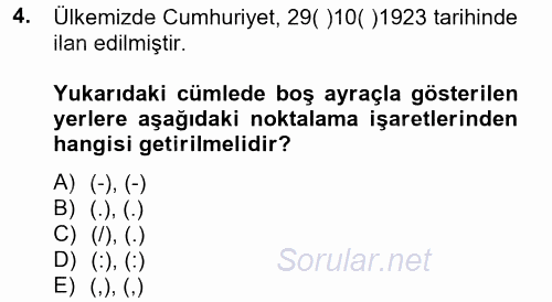 Türk Dili 2 2014 - 2015 Tek Ders Sınavı 4.Soru