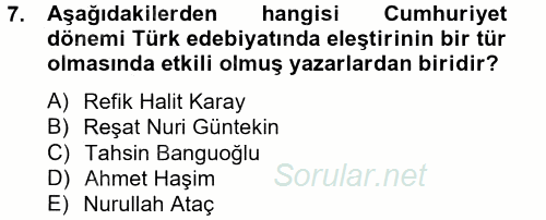 Türk Dili 2 2014 - 2015 Tek Ders Sınavı 7.Soru