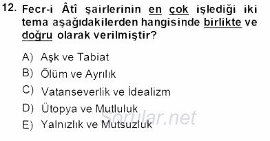II. Meşrutiyet Dönemi Türk Edebiyatı 2014 - 2015 Ara Sınavı 12.Soru