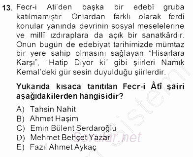 II. Meşrutiyet Dönemi Türk Edebiyatı 2014 - 2015 Ara Sınavı 13.Soru