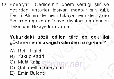 II. Meşrutiyet Dönemi Türk Edebiyatı 2014 - 2015 Ara Sınavı 17.Soru