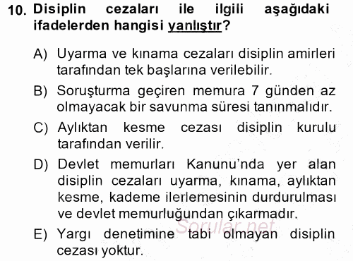 İdare Hukukuna Giriş 2014 - 2015 Ara Sınavı 10.Soru