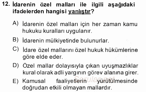 İdare Hukukuna Giriş 2014 - 2015 Ara Sınavı 12.Soru