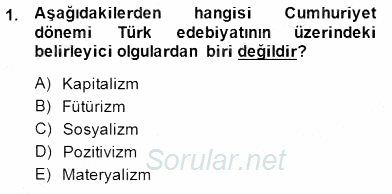 Cumhuriyet Dönemi Türk Şiiri 2014 - 2015 Ara Sınavı 1.Soru