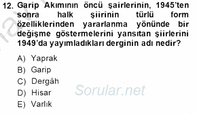 Cumhuriyet Dönemi Türk Şiiri 2014 - 2015 Ara Sınavı 12.Soru