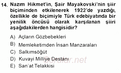 Cumhuriyet Dönemi Türk Şiiri 2014 - 2015 Ara Sınavı 14.Soru