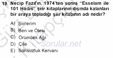 Cumhuriyet Dönemi Türk Şiiri 2014 - 2015 Ara Sınavı 19.Soru