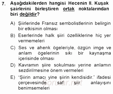 Cumhuriyet Dönemi Türk Şiiri 2014 - 2015 Ara Sınavı 7.Soru