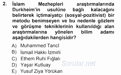 İslam Mezhepleri Tarihi 2012 - 2013 Ara Sınavı 2.Soru