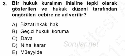 Medeni Usul Hukuku 2014 - 2015 Ara Sınavı 3.Soru