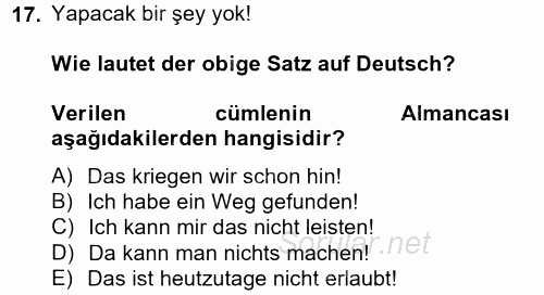 Almanca 2 2014 - 2015 Tek Ders Sınavı 17.Soru