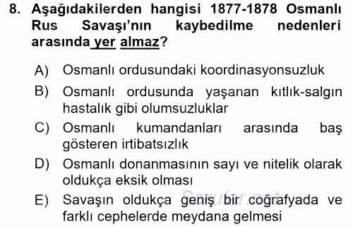 Osmanlı Tarihi (1876–1918) 2016 - 2017 Ara Sınavı 8.Soru