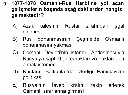 Osmanlı Tarihi (1876–1918) 2016 - 2017 Ara Sınavı 9.Soru