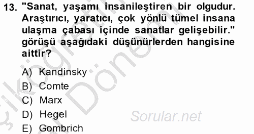 Görsel Kültür 2014 - 2015 Ara Sınavı 13.Soru