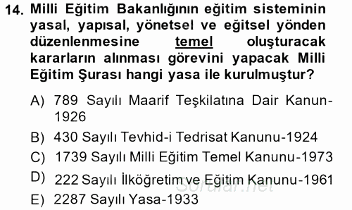 Türk Eğitim Tarihi 2013 - 2014 Ara Sınavı 14.Soru