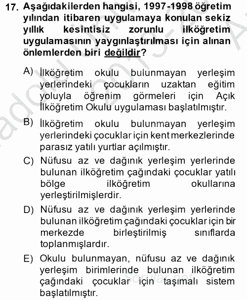 Türk Eğitim Tarihi 2013 - 2014 Ara Sınavı 17.Soru