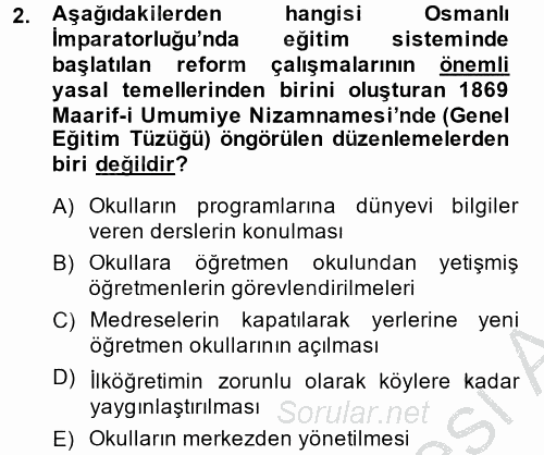 Türk Eğitim Tarihi 2013 - 2014 Ara Sınavı 2.Soru