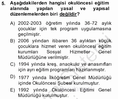 Türk Eğitim Tarihi 2013 - 2014 Ara Sınavı 5.Soru