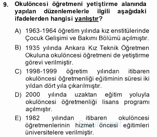 Türk Eğitim Tarihi 2013 - 2014 Ara Sınavı 9.Soru