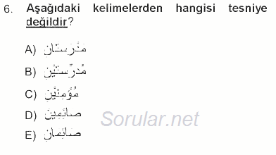 Arapça 1 2012 - 2013 Tek Ders Sınavı 6.Soru