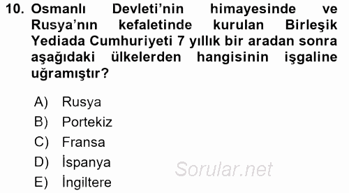 Osmanlı Tarihi (1789-1876) 2016 - 2017 Ara Sınavı 10.Soru