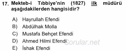 Osmanlı Tarihi (1789-1876) 2016 - 2017 Ara Sınavı 17.Soru
