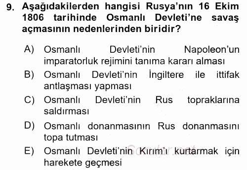 Osmanlı Tarihi (1789-1876) 2016 - 2017 Ara Sınavı 9.Soru