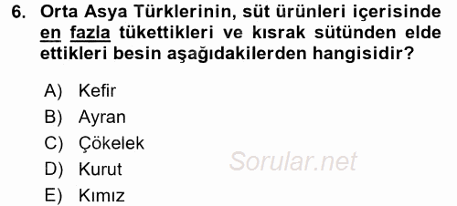 Türk Mutfak Kültürü 2017 - 2018 Ara Sınavı 6.Soru