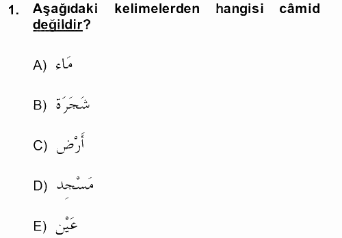Arapça 2 2014 - 2015 Ara Sınavı 1.Soru