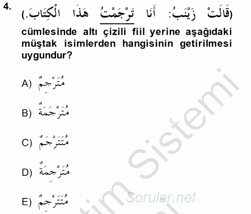 Arapça 2 2014 - 2015 Ara Sınavı 4.Soru