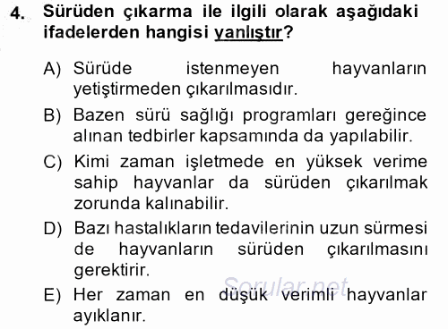 Temel Sürü Sağlığı Yönetimi 2014 - 2015 Ara Sınavı 4.Soru