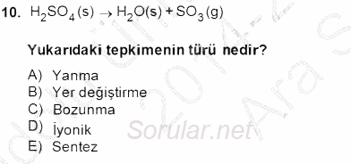 Genel Kimya 1 2014 - 2015 Ara Sınavı 10.Soru