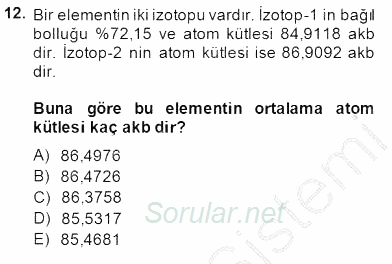 Genel Kimya 1 2014 - 2015 Ara Sınavı 12.Soru