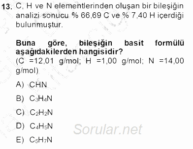 Genel Kimya 1 2014 - 2015 Ara Sınavı 13.Soru