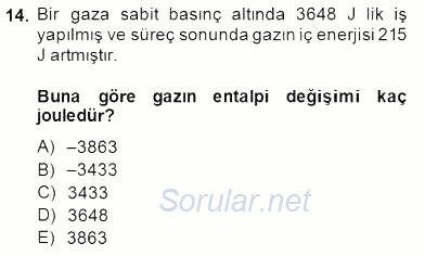Genel Kimya 1 2014 - 2015 Ara Sınavı 14.Soru