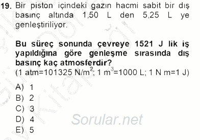 Genel Kimya 1 2014 - 2015 Ara Sınavı 19.Soru