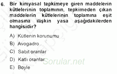 Genel Kimya 1 2014 - 2015 Ara Sınavı 6.Soru